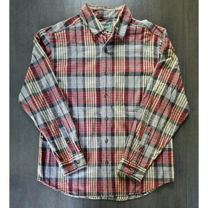 Woolrich Mens Flannel Shirt Medium Plaid Long Sleeve Button Up Red White Black